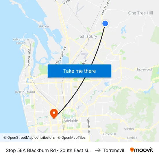 Stop 58A Blackburn Rd - South East side to Torrensville map