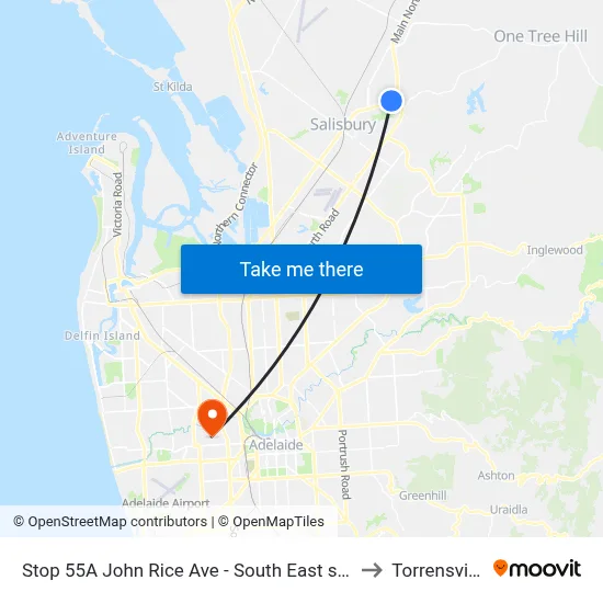 Stop 55A John Rice Ave - South East side to Torrensville map