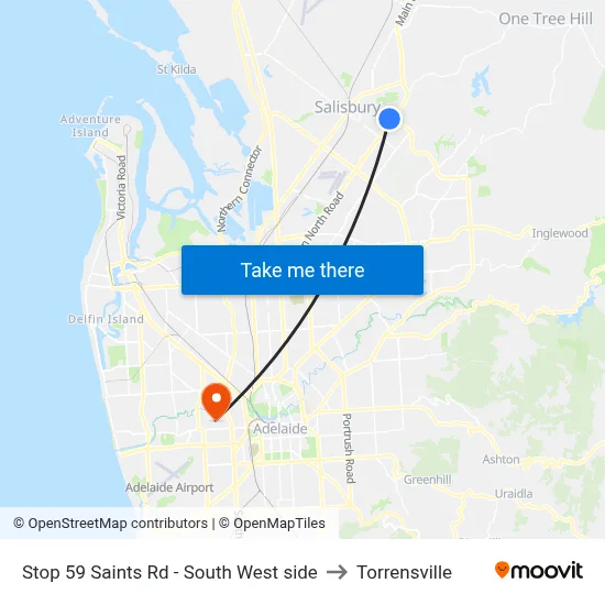 Stop 59 Saints Rd - South West side to Torrensville map