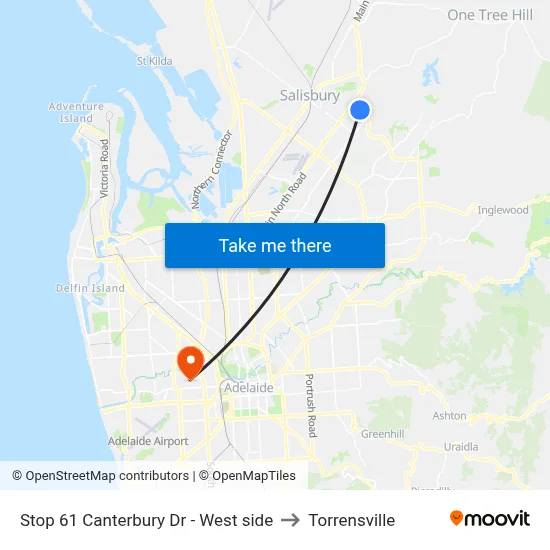 Stop 61 Canterbury Dr - West side to Torrensville map