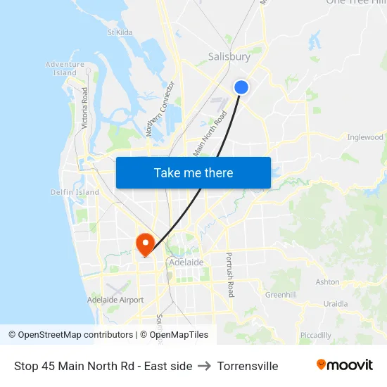 Stop 45 Main North Rd - East side to Torrensville map