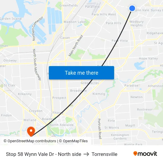 Stop 58 Wynn Vale Dr - North side to Torrensville map