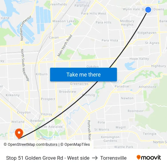 Stop 51 Golden Grove Rd - West side to Torrensville map