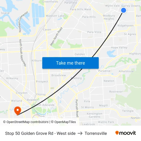 Stop 50 Golden Grove Rd - West side to Torrensville map