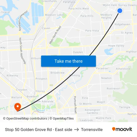 Stop 50 Golden Grove Rd - East side to Torrensville map