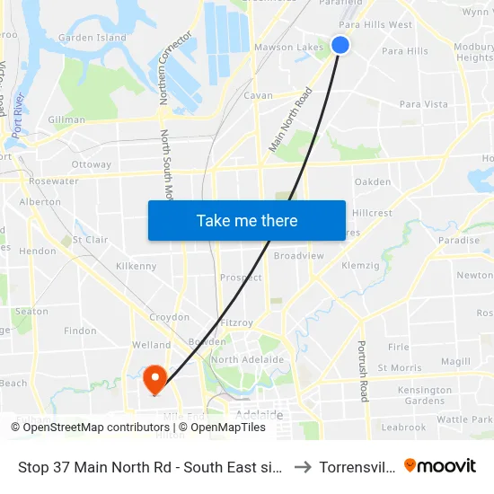 Stop 37 Main North Rd - South East side to Torrensville map