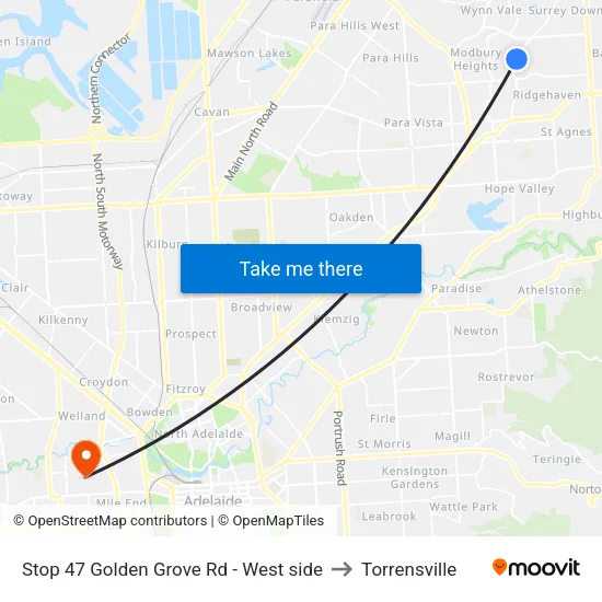Stop 47 Golden Grove Rd - West side to Torrensville map