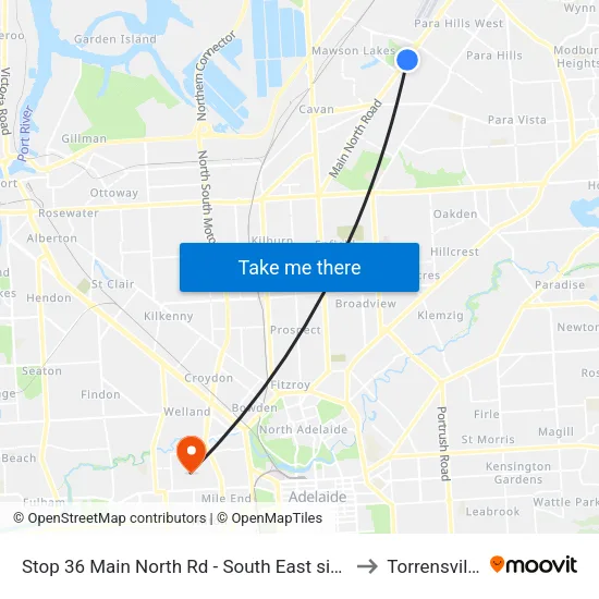 Stop 36 Main North Rd - South East side to Torrensville map