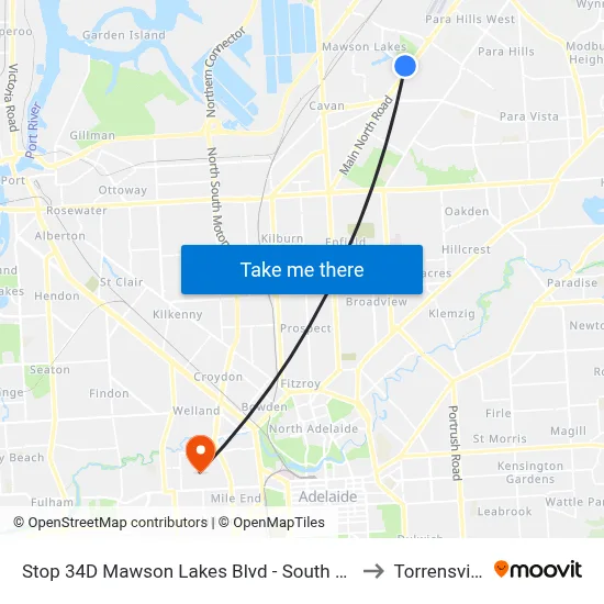 Stop 34D Mawson Lakes Blvd - South side to Torrensville map
