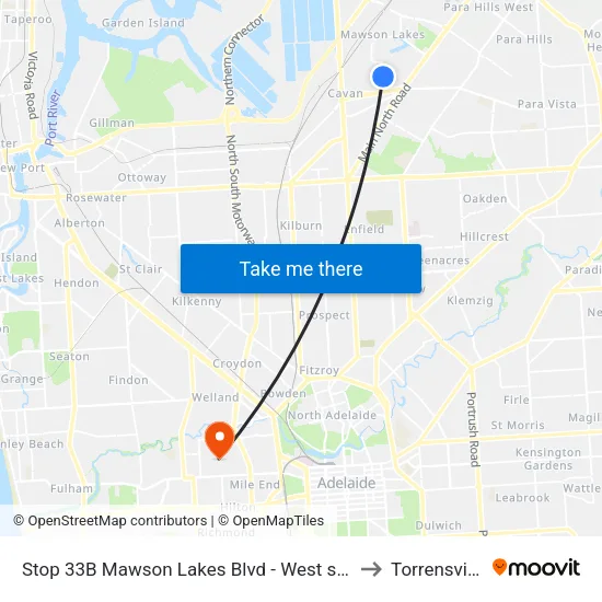 Stop 33B Mawson Lakes Blvd - West side to Torrensville map
