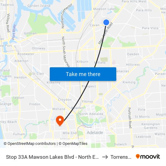 Stop 33A Mawson Lakes Blvd - North East side to Torrensville map