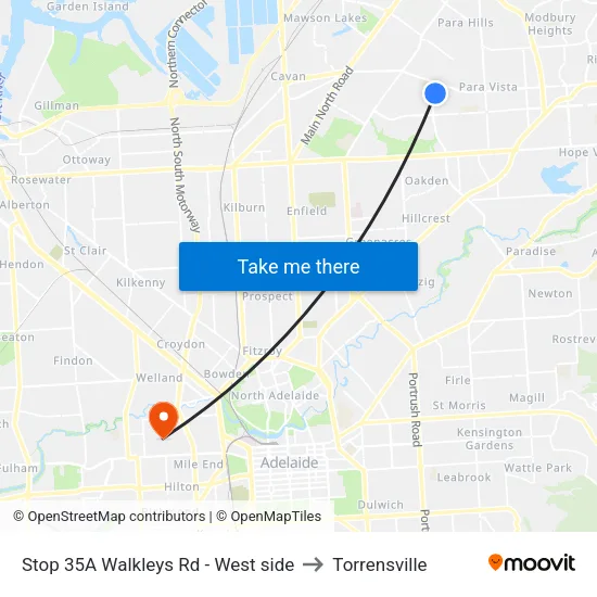 Stop 35A Walkleys Rd - West side to Torrensville map