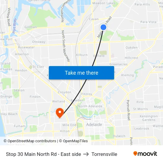 Stop 30 Main North Rd - East side to Torrensville map