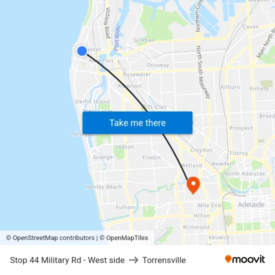 Stop 44 Military Rd - West side to Torrensville map
