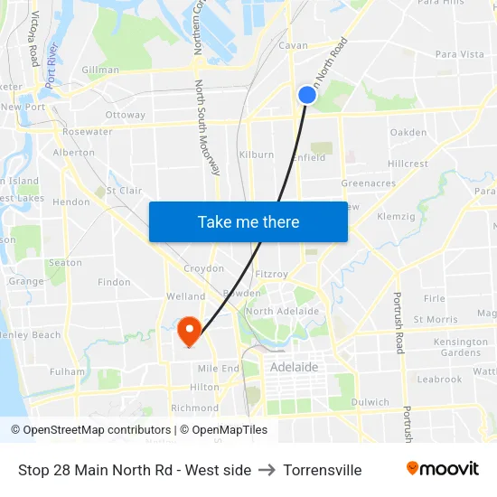 Stop 28 Main North Rd - West side to Torrensville map