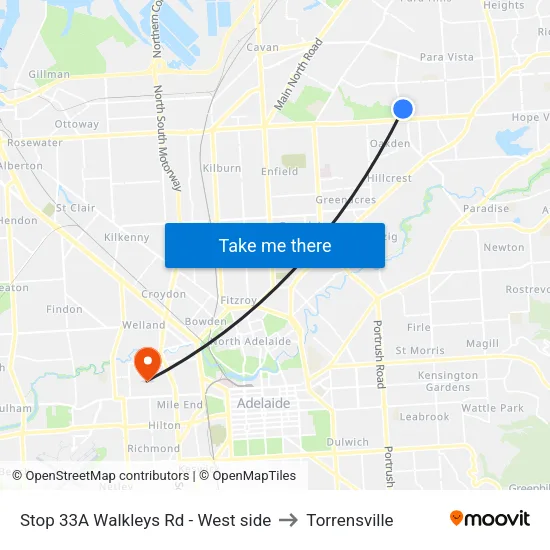 Stop 33A Walkleys Rd - West side to Torrensville map