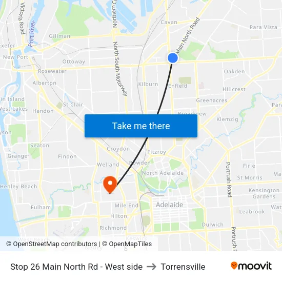 Stop 26 Main North Rd - West side to Torrensville map
