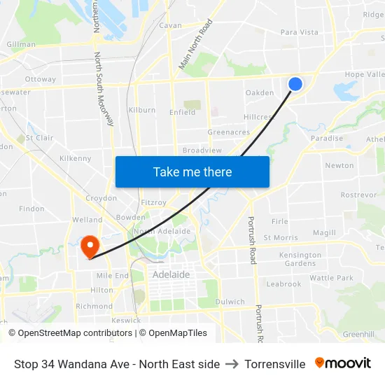 Stop 34 Wandana Ave - North East side to Torrensville map