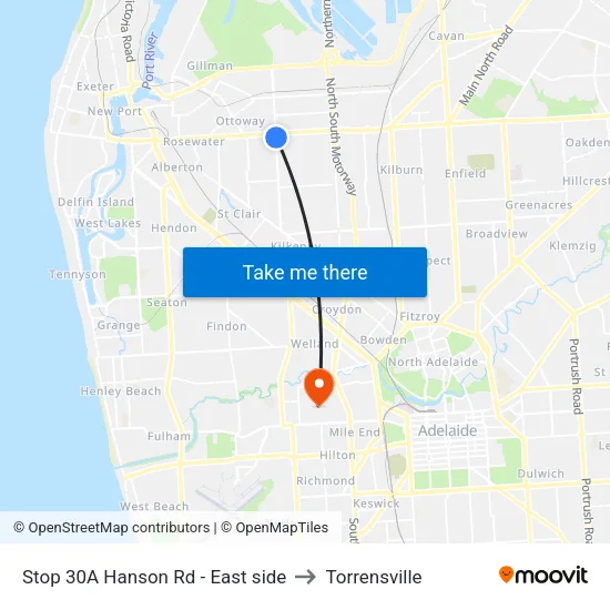 Stop 30A Hanson Rd - East side to Torrensville map