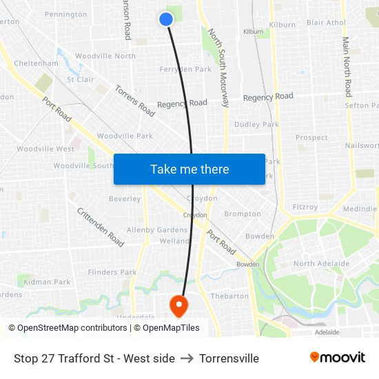 Stop 27 Trafford St - West side to Torrensville map