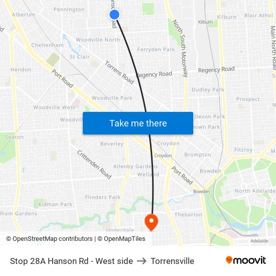 Stop 28A Hanson Rd - West side to Torrensville map