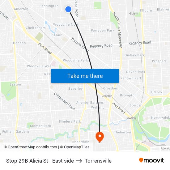 Stop 29B Alicia St - East side to Torrensville map