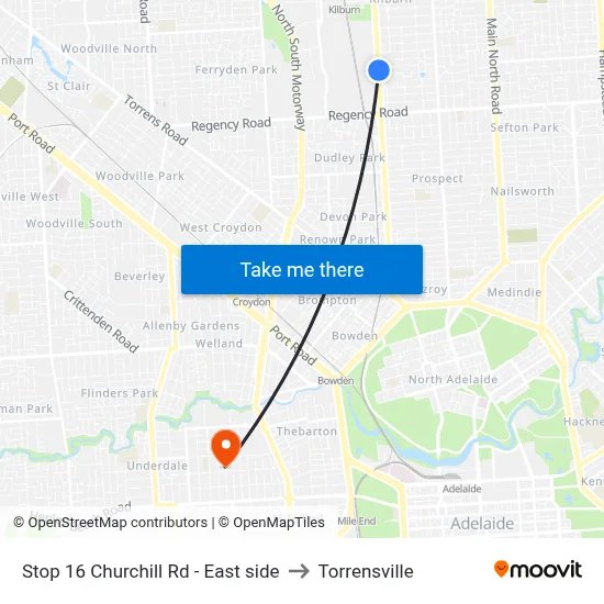 Stop 16 Churchill Rd - East side to Torrensville map
