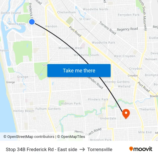 Stop 34B Frederick Rd - East side to Torrensville map