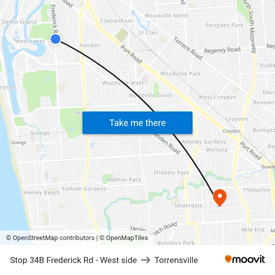 Stop 34B Frederick Rd - West side to Torrensville map