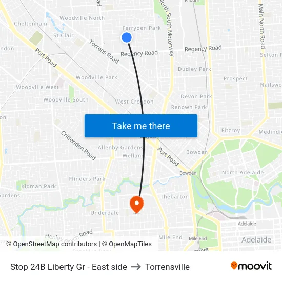 Stop 24B Liberty Gr - East side to Torrensville map