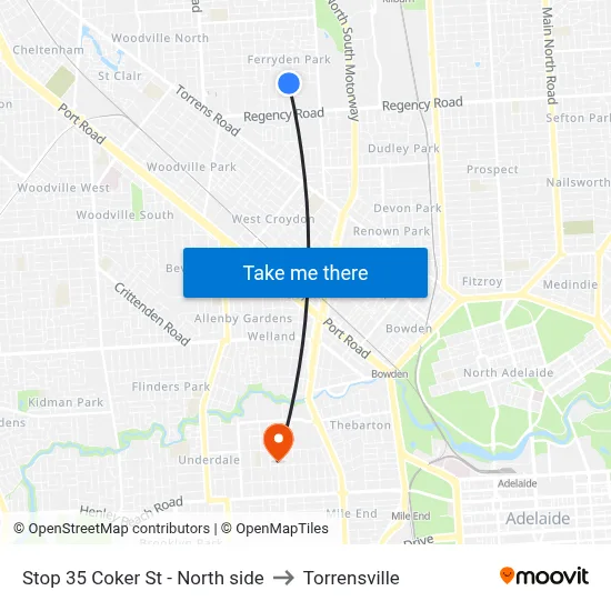 Stop 35 Coker St - North side to Torrensville map