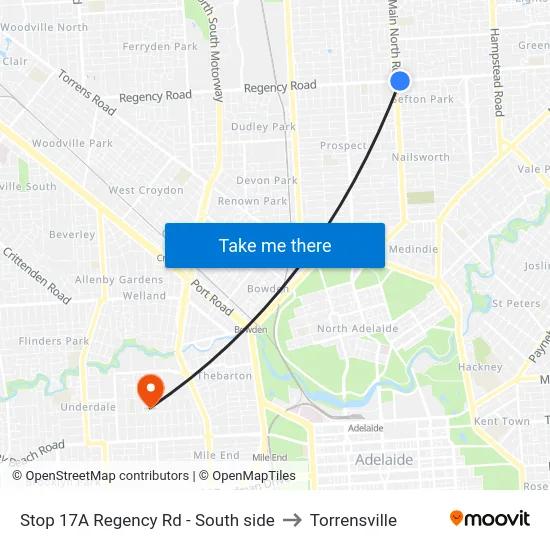 Stop 17A Regency Rd - South side to Torrensville map