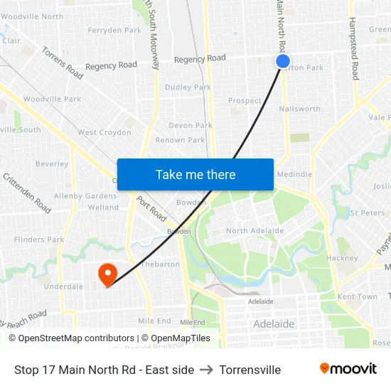 Stop 17 Main North Rd - East side to Torrensville map