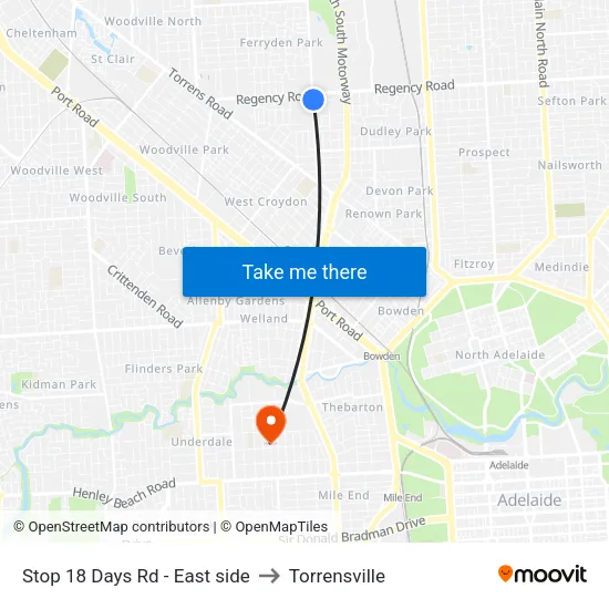 Stop 18 Days Rd - East side to Torrensville map