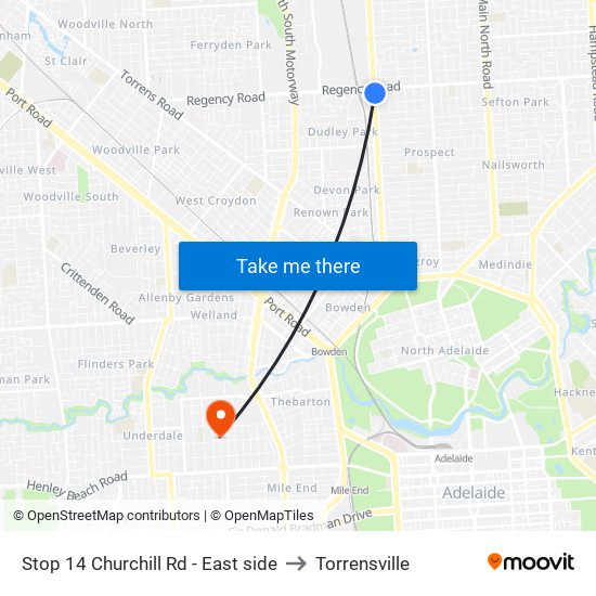 Stop 14 Churchill Rd - East side to Torrensville map