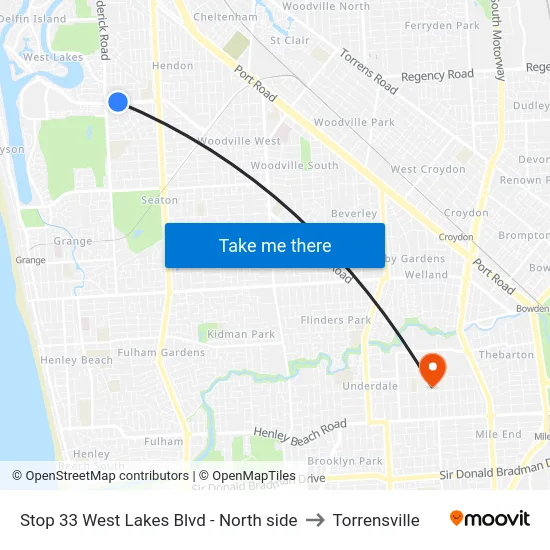 Stop 33 West Lakes Blvd - North side to Torrensville map