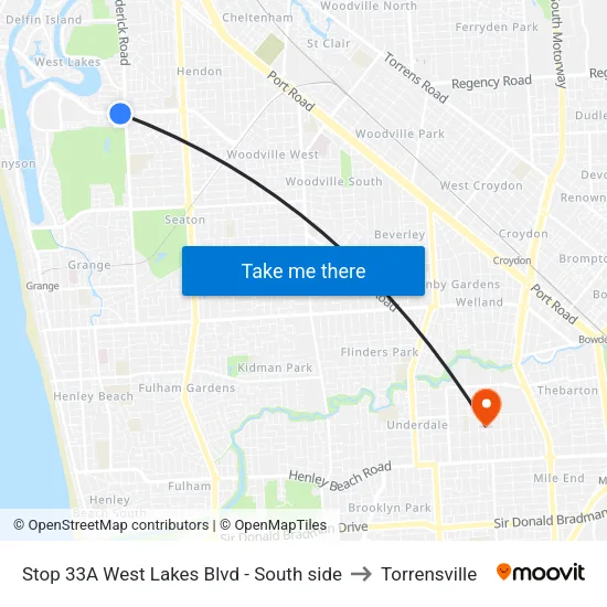 Stop 33A West Lakes Blvd - South side to Torrensville map