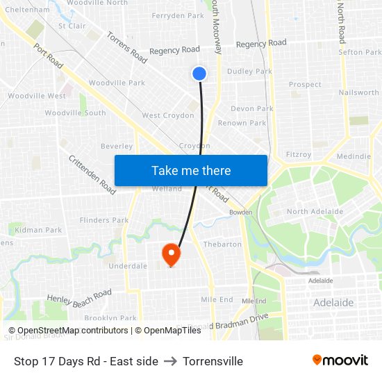 Stop 17 Days Rd - East side to Torrensville map