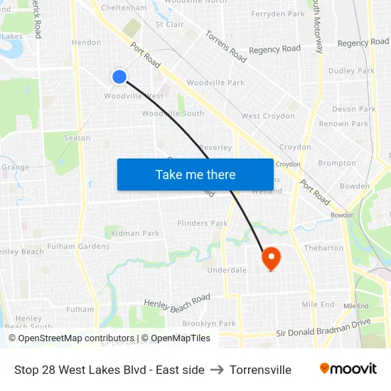 Stop 28 West Lakes Blvd - East side to Torrensville map