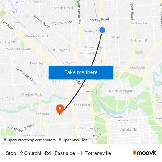 Stop 12 Churchill Rd - East side to Torrensville map