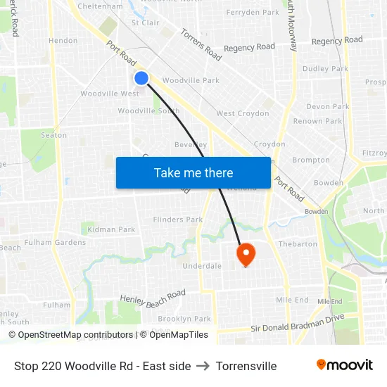 Stop 220 Woodville Rd - East side to Torrensville map
