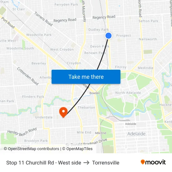Stop 11 Churchill Rd - West side to Torrensville map