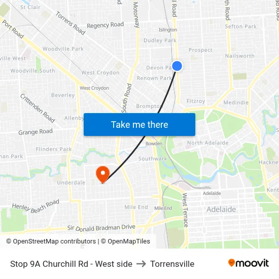 Stop 9A Churchill Rd - West side to Torrensville map