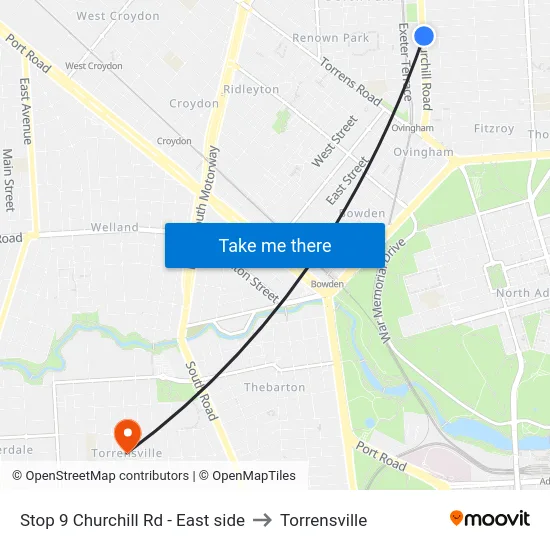 Stop 9 Churchill Rd - East side to Torrensville map