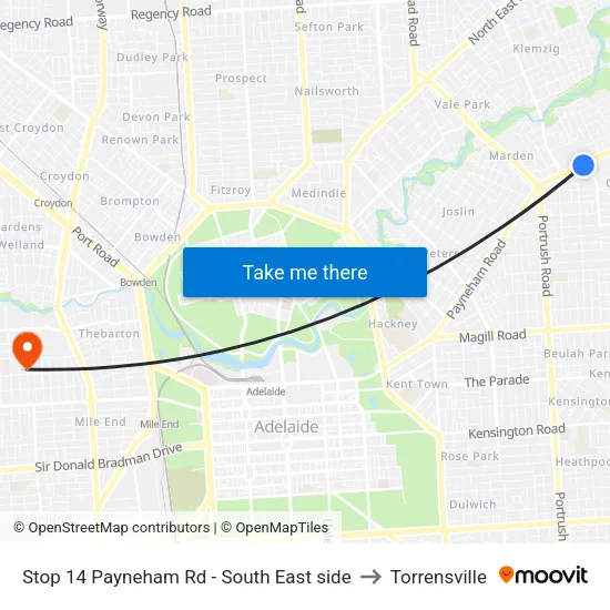 Stop 14 Payneham Rd - South East side to Torrensville map