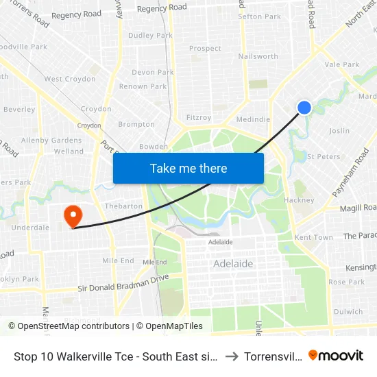 Stop 10 Walkerville Tce - South East side to Torrensville map