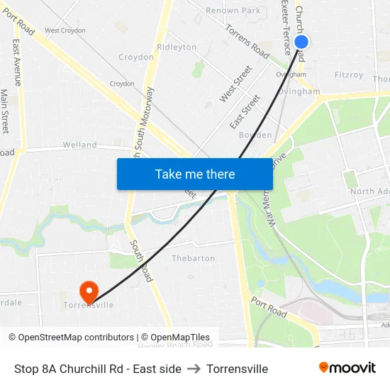 Stop 8A Churchill Rd - East side to Torrensville map