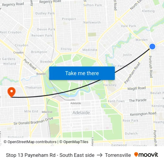 Stop 13 Payneham Rd - South East side to Torrensville map