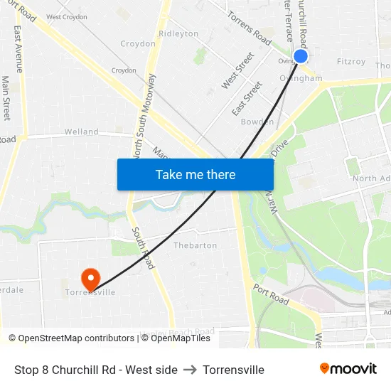 Stop 8 Churchill Rd - West side to Torrensville map