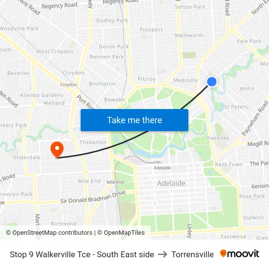 Stop 9 Walkerville Tce - South East side to Torrensville map